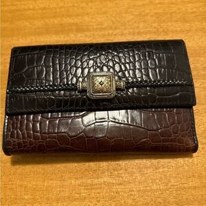 Brighton Black and Brown Croc-Embossed Wallet